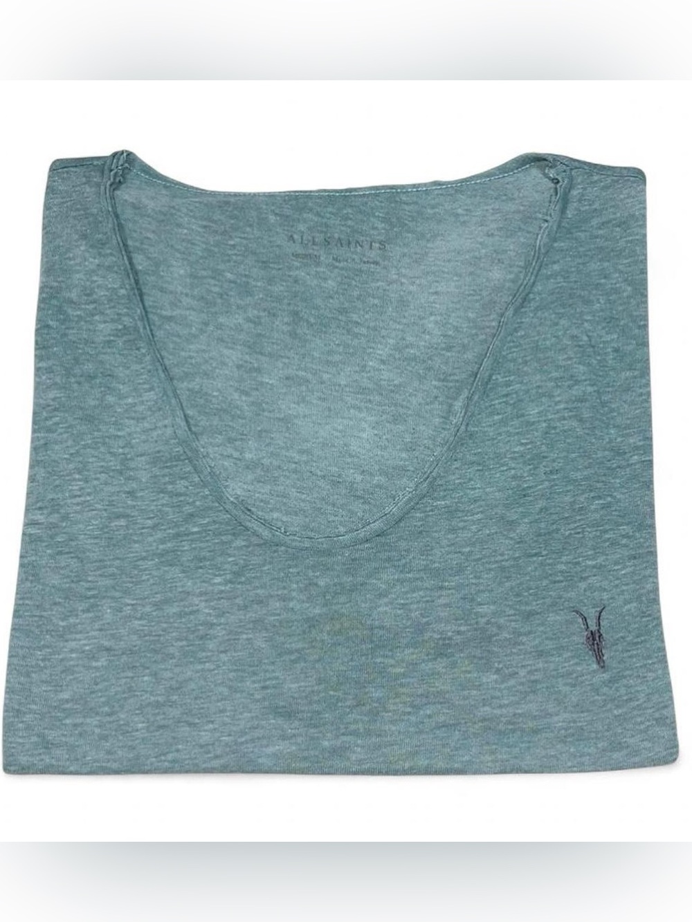 AllSaints Tonic Scoop Neck Slim Ramskull T-Shirt Green Cotton V-neck Men Size M
